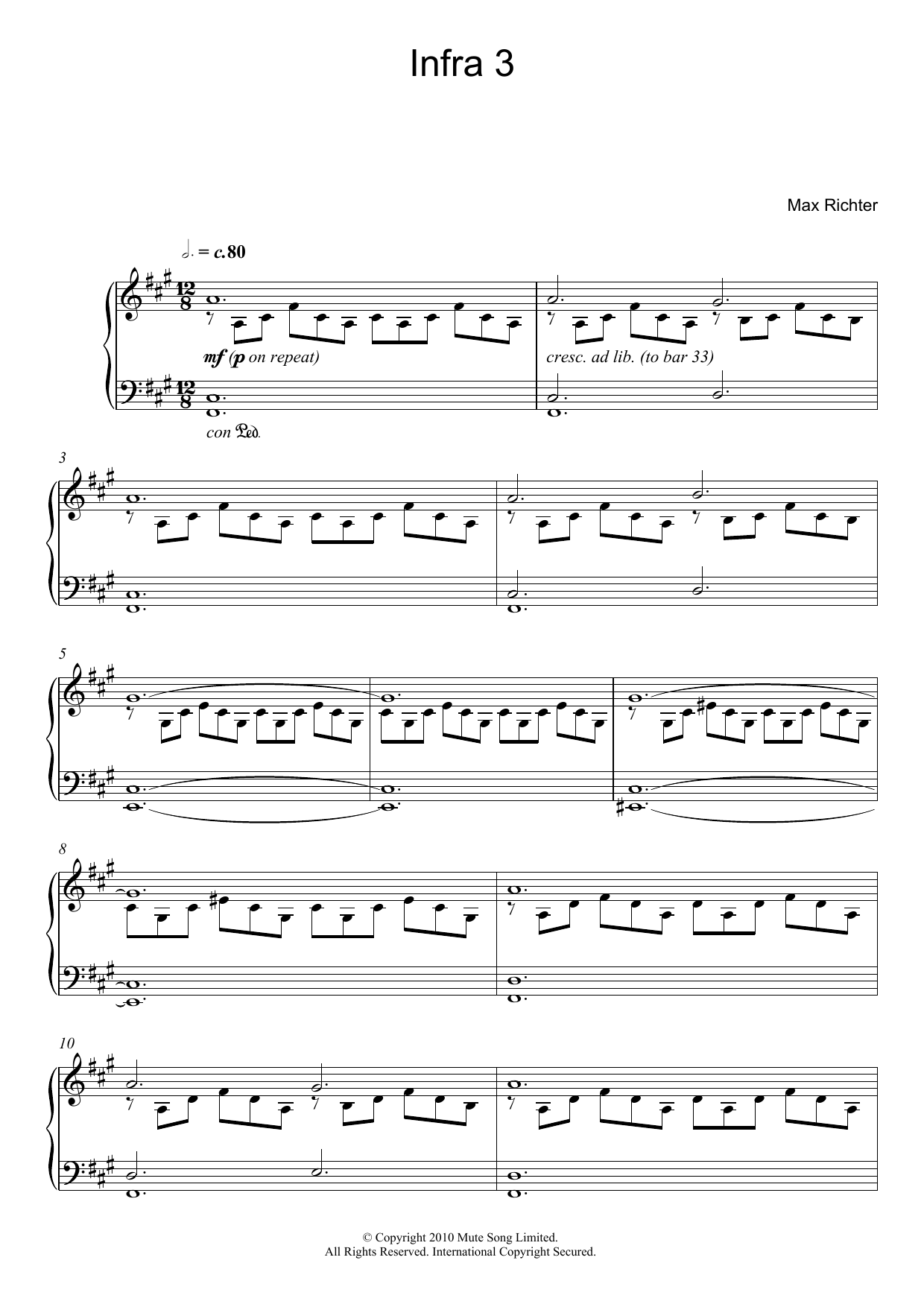 Max Richter Infra 3 Sheet Music Notes & Chords for Piano - Download or Print PDF