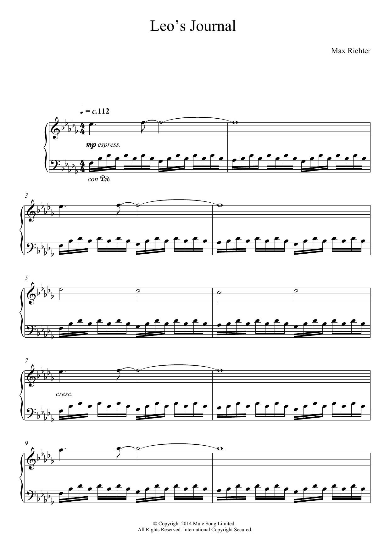Max Richter Leo Sheet Music Notes & Chords for Piano - Download or Print PDF