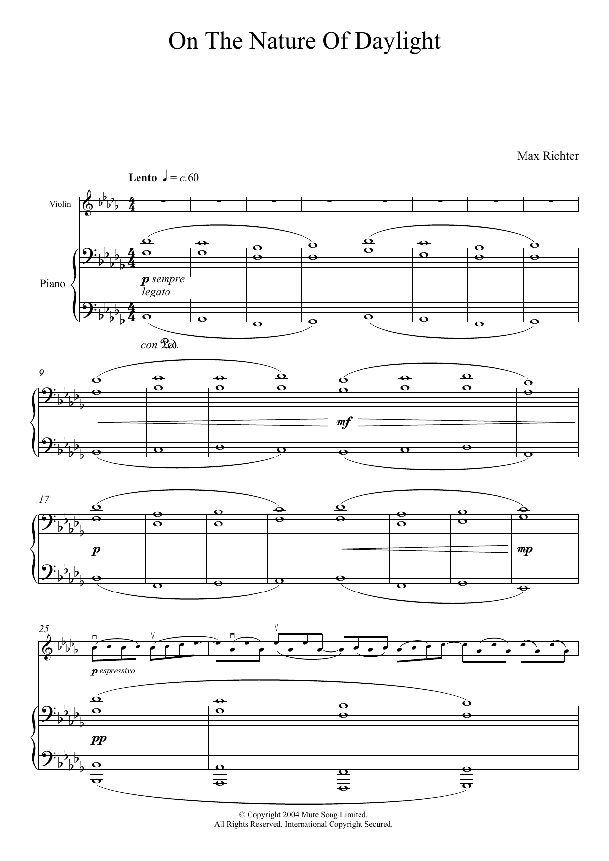 Max Richter On The Nature Of Daylight Sheet Music Notes & Chords for Violin Solo - Download or Print PDF