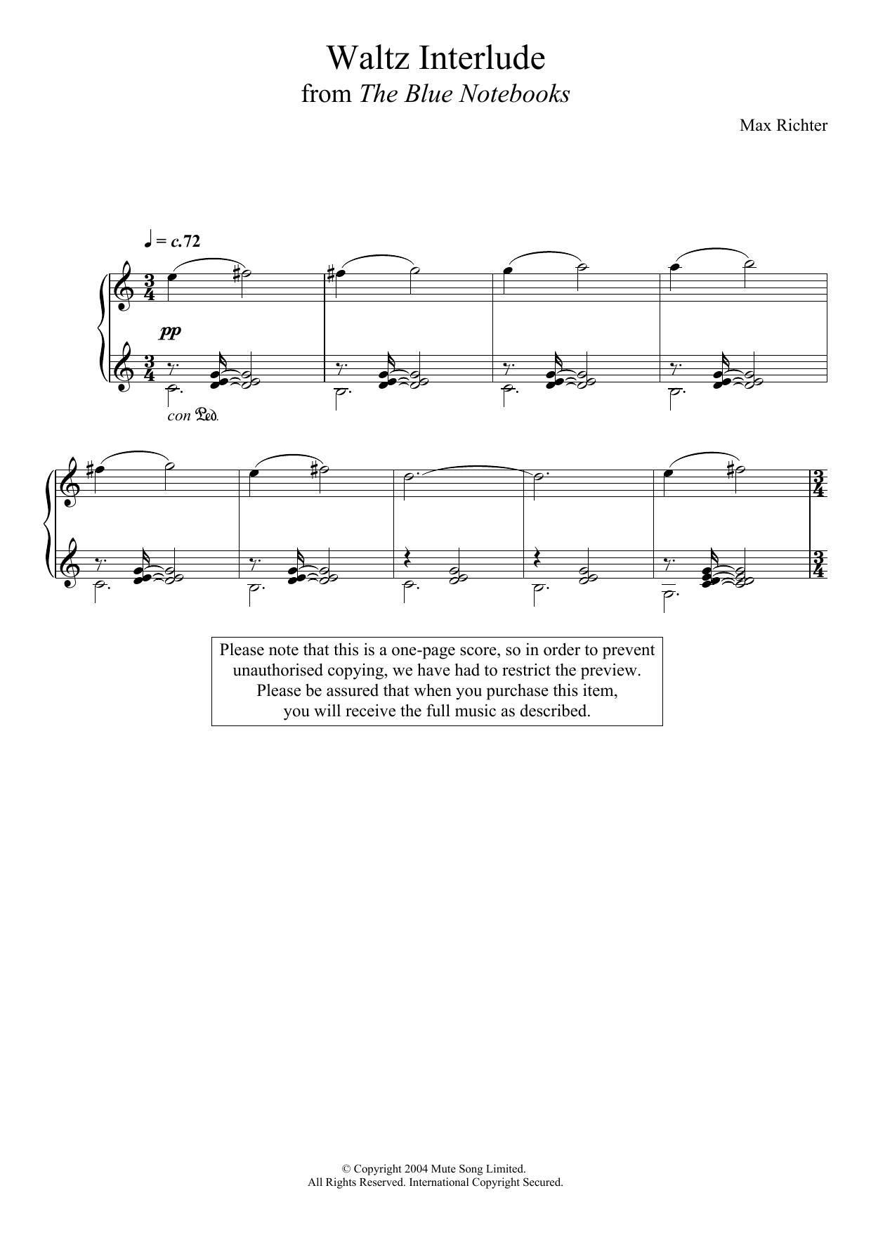 Max Richter The Blue Notebooks Sheet Music Notes & Chords for Piano - Download or Print PDF