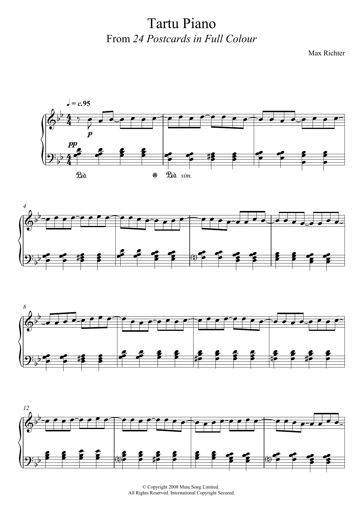 Max Richter The Tartu Piano Sheet Music Notes & Chords for Piano - Download or Print PDF