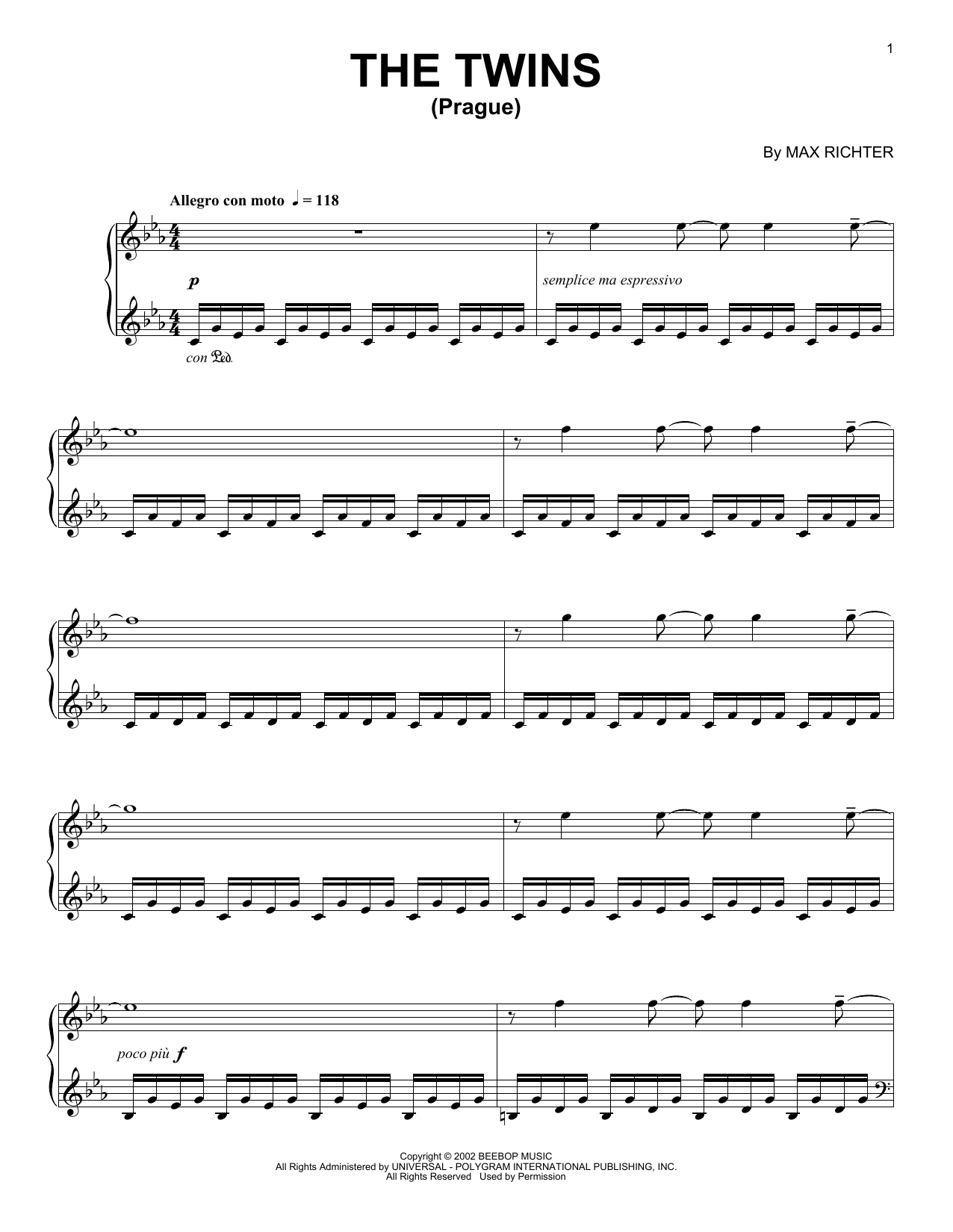 Max Richter The Twins (Prague) Sheet Music Notes & Chords for Piano Solo - Download or Print PDF
