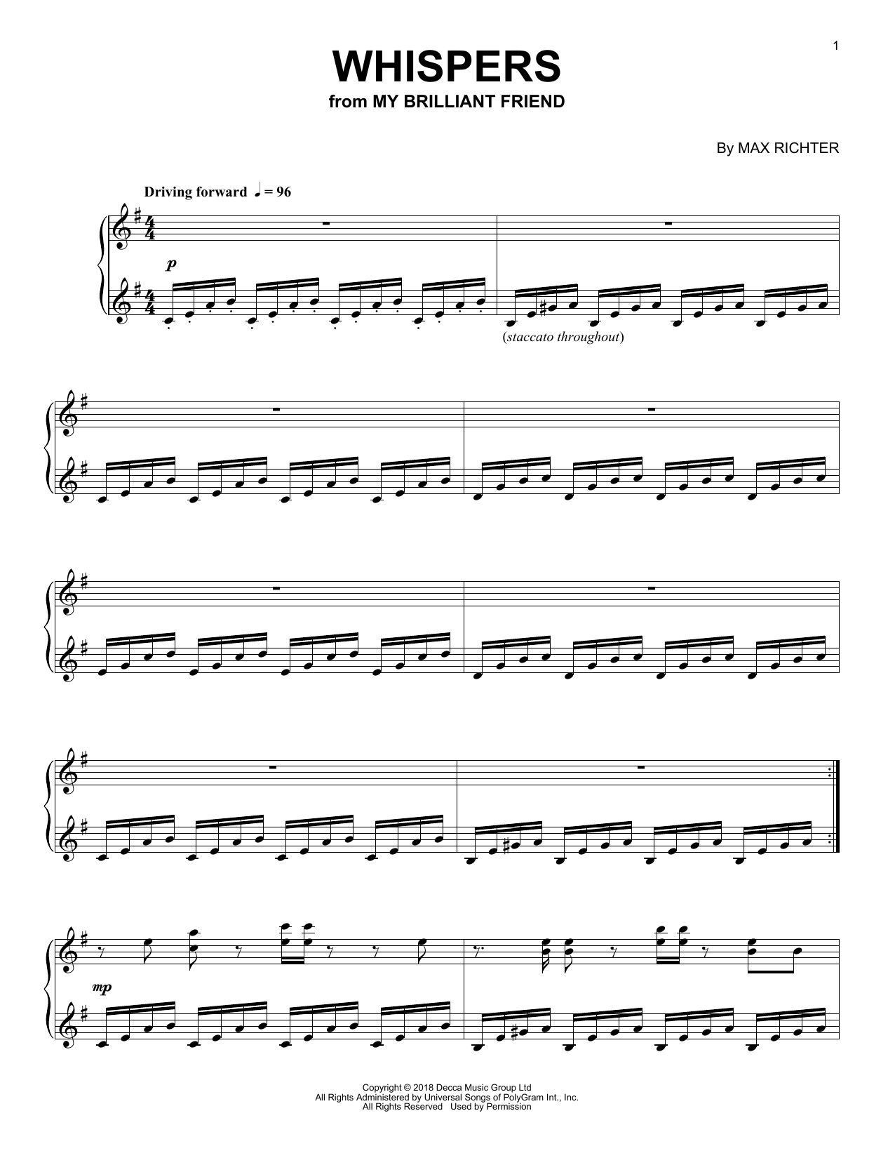 Max Richter Whispers (from My Brilliant Friend) Sheet Music Notes & Chords for Piano Solo - Download or Print PDF