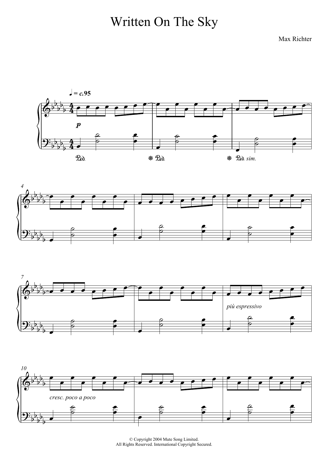 Max Richter Written On The Sky Sheet Music Notes & Chords for Piano - Download or Print PDF