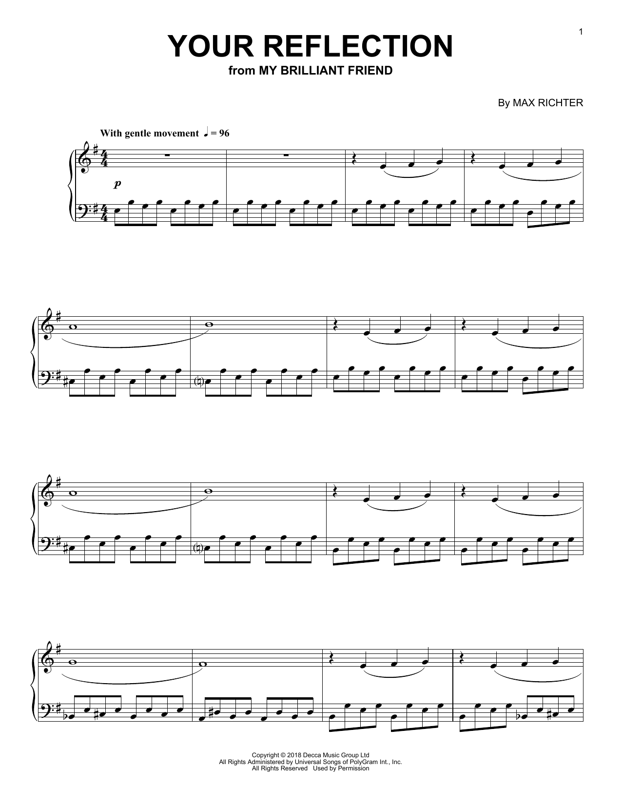 Max Richter Your Reflection (from My Brilliant Friend) Sheet Music Notes & Chords for Piano Solo - Download or Print PDF