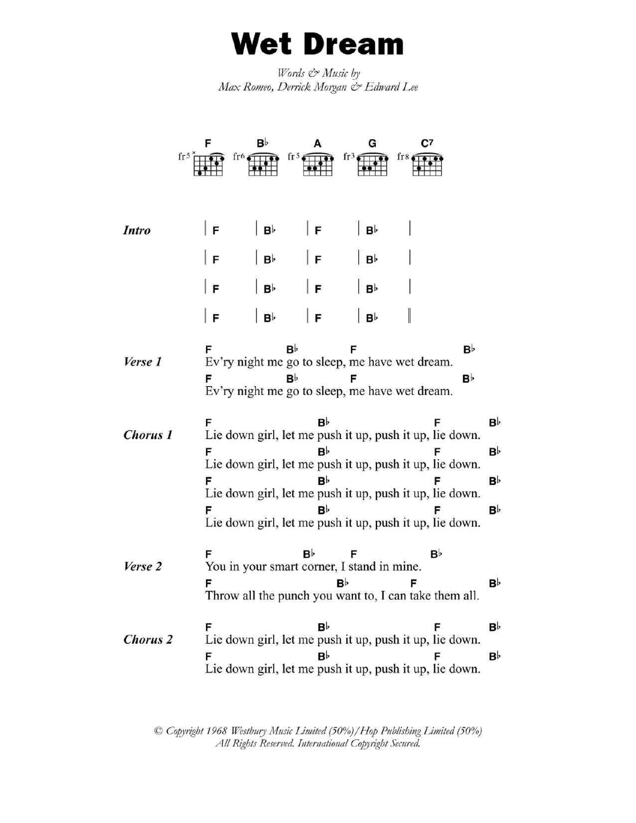 Max Romeo Wet Dream Sheet Music Notes & Chords for Lyrics & Chords - Download or Print PDF