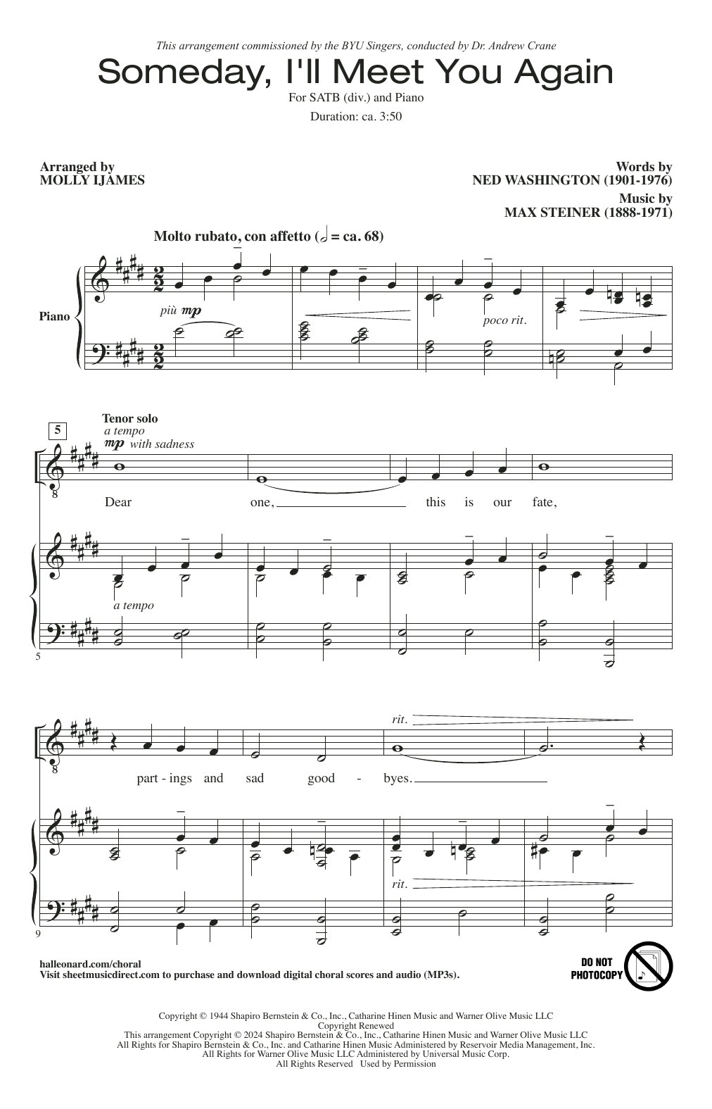 Max Steiner Someday, I'll Meet You Again (arr. Molly Ijames) Sheet Music Notes & Chords for SATB Choir - Download or Print PDF