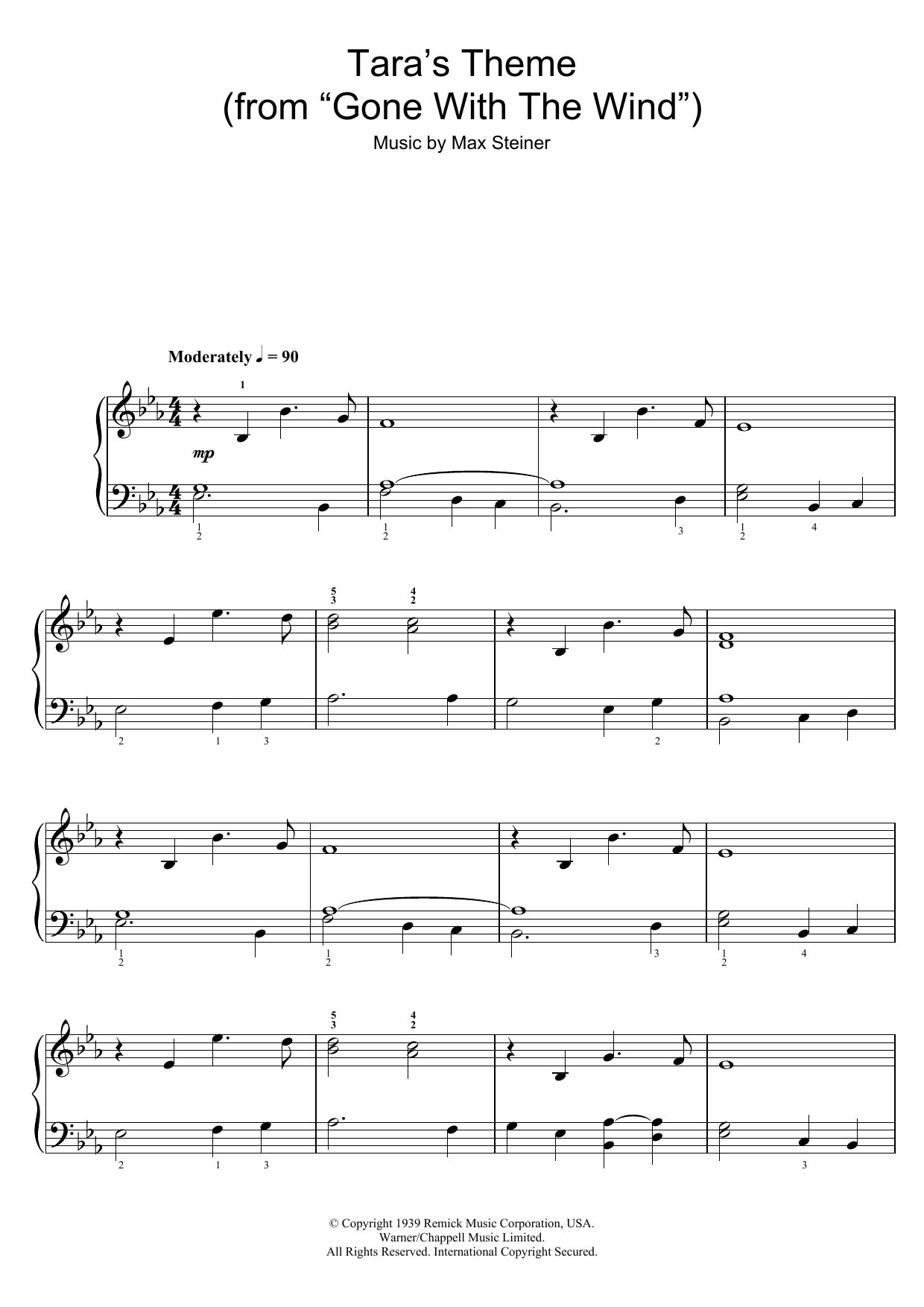 Max Steiner Tara Theme (from 'Gone With The Wind') Sheet Music Notes & Chords for Easy Piano - Download or Print PDF