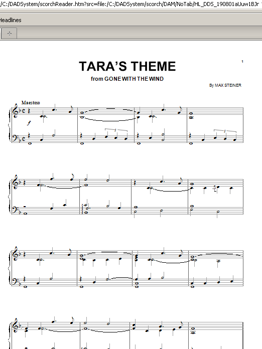 Max Steiner Tara's Theme Sheet Music Notes & Chords for Piano, Vocal & Guitar (Right-Hand Melody) - Download or Print PDF