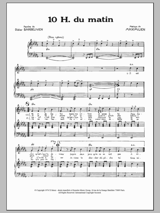 Maximilien Dix Heures Du Matin Sheet Music Notes & Chords for Piano & Vocal - Download or Print PDF
