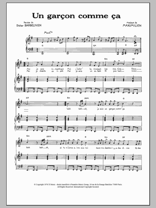 Maximilien Un Garcon Comme Ca Sheet Music Notes & Chords for Piano & Vocal - Download or Print PDF