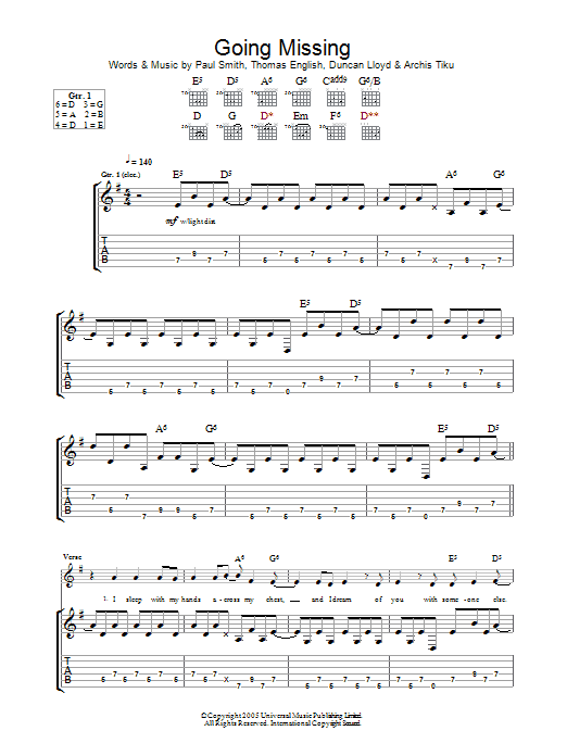 Maximo Park Going Missing Sheet Music Notes & Chords for Guitar Tab - Download or Print PDF