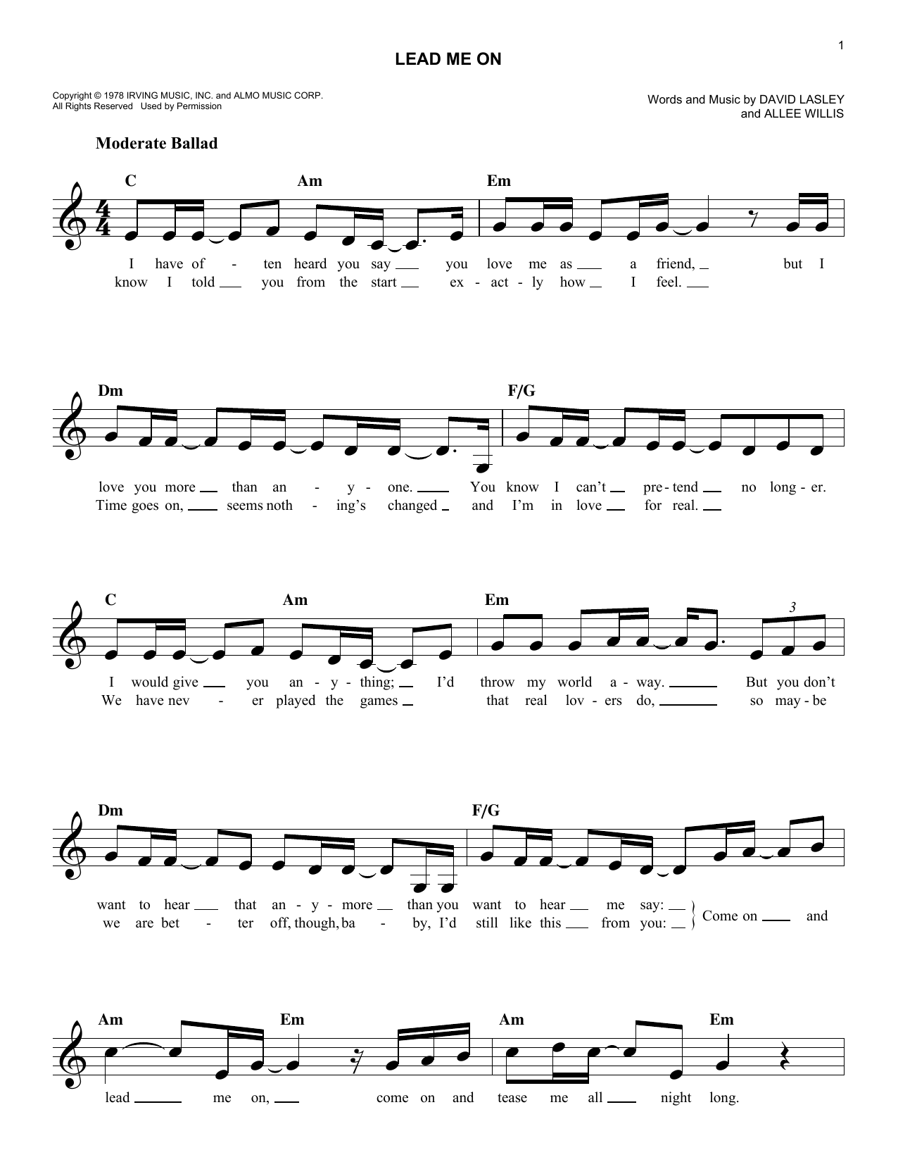 Maxine Nightingale Lead Me On Sheet Music Notes & Chords for Lead Sheet / Fake Book - Download or Print PDF