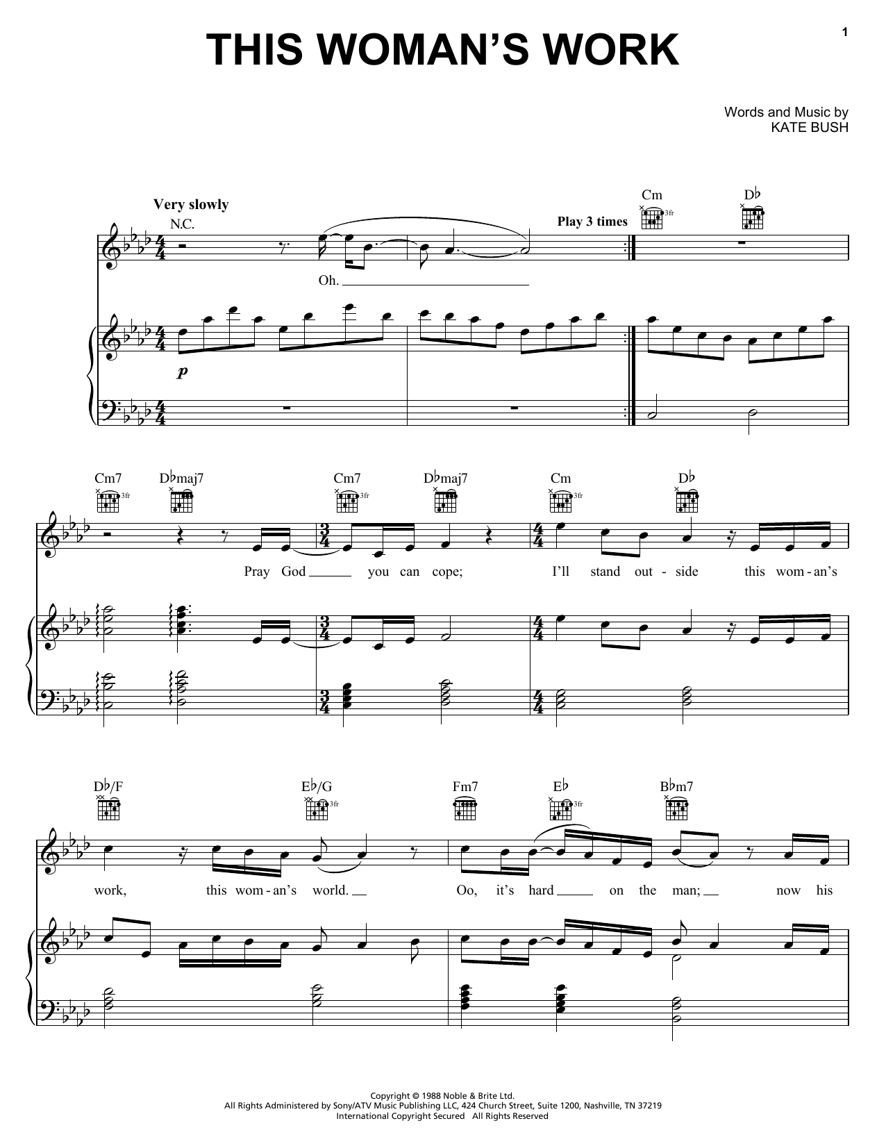 Maxwell This Woman's Work Sheet Music Notes & Chords for Piano, Vocal & Guitar (Right-Hand Melody) - Download or Print PDF