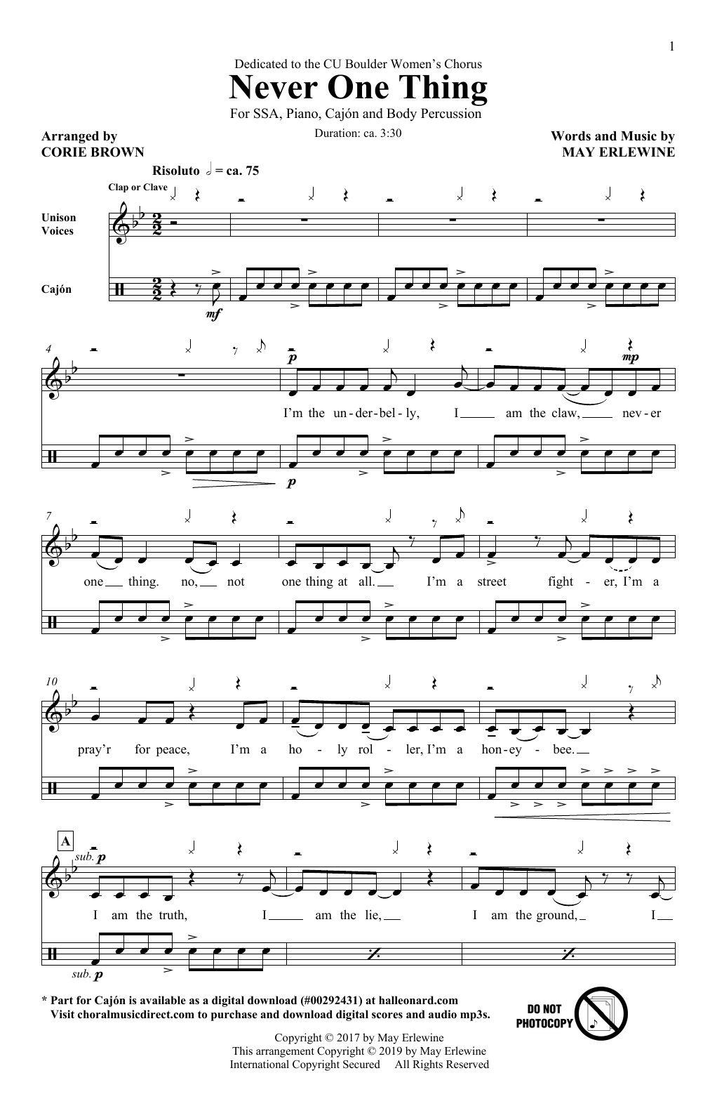 May Erlewine Never One Thing (arr. Corie Brown) Sheet Music Notes & Chords for SSA Choir - Download or Print PDF