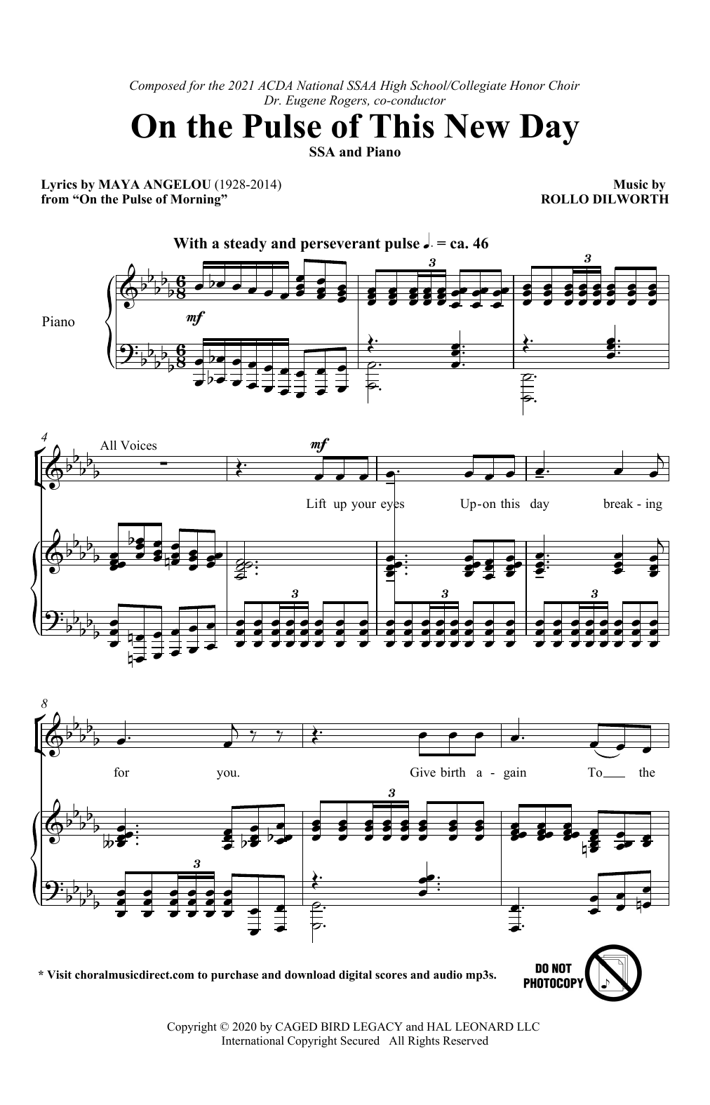 Maya Angelou and Rollo Dilworth On The Pulse Of This New Day Sheet Music Notes & Chords for SSA Choir - Download or Print PDF