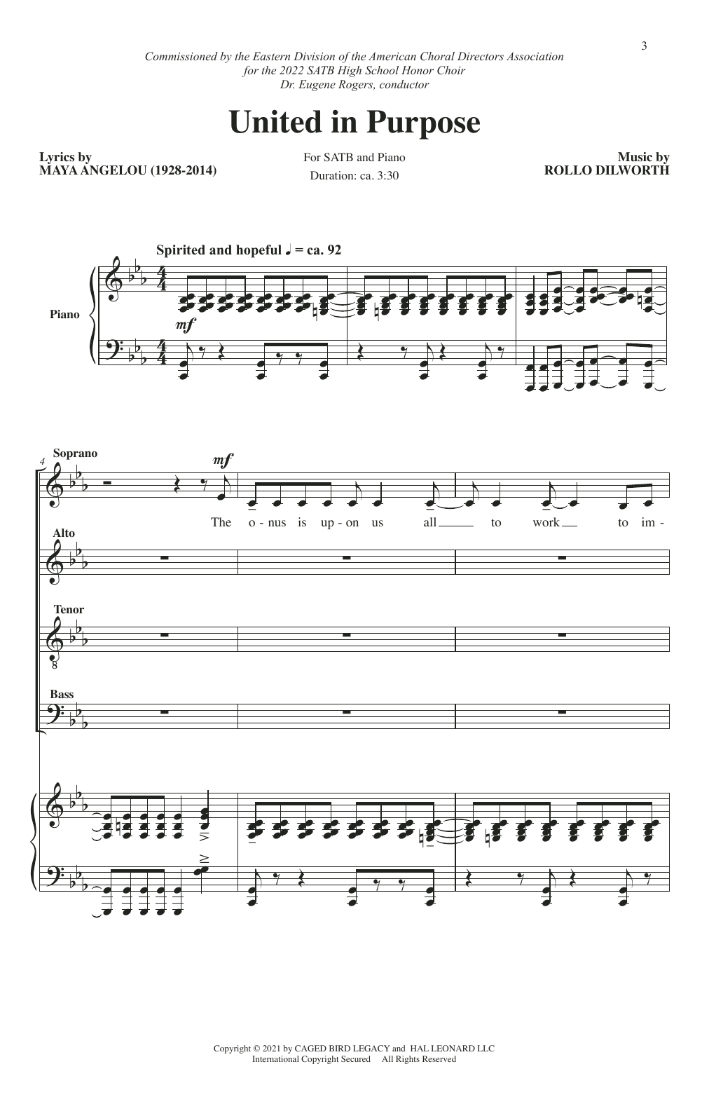 Maya Angelou and Rollo Dilworth United In Purpose Sheet Music Notes & Chords for SATB Choir - Download or Print PDF