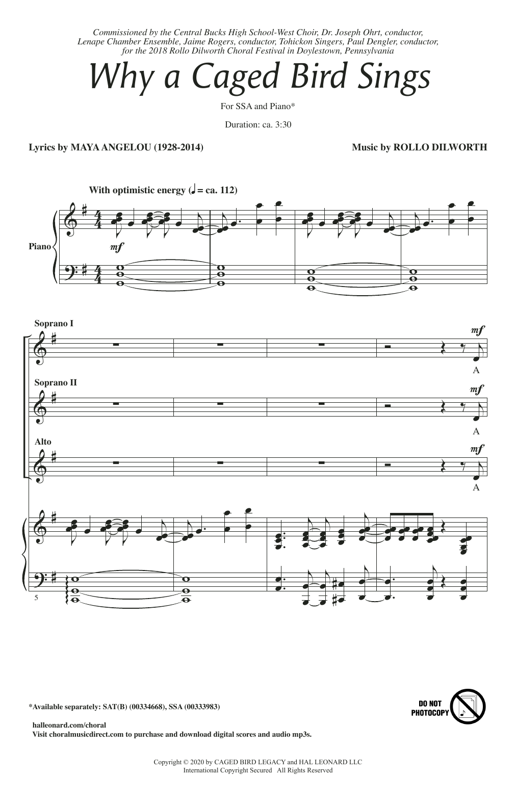 Maya Angelou and Rollo Dilworth Why A Caged Bird Sings Sheet Music Notes & Chords for SATB Choir - Download or Print PDF