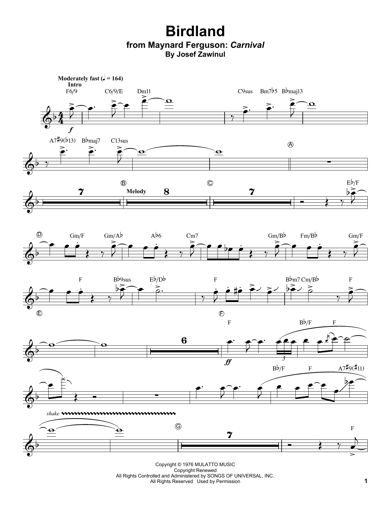 Maynard Ferguson Birdland Sheet Music Notes & Chords for Trumpet Transcription - Download or Print PDF