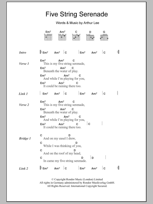 Mazzy Star Five String Serenade Sheet Music Notes & Chords for Lyrics & Chords - Download or Print PDF