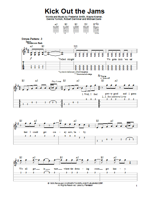 MC5 Kick Out The Jams Sheet Music Notes & Chords for Easy Guitar Tab - Download or Print PDF