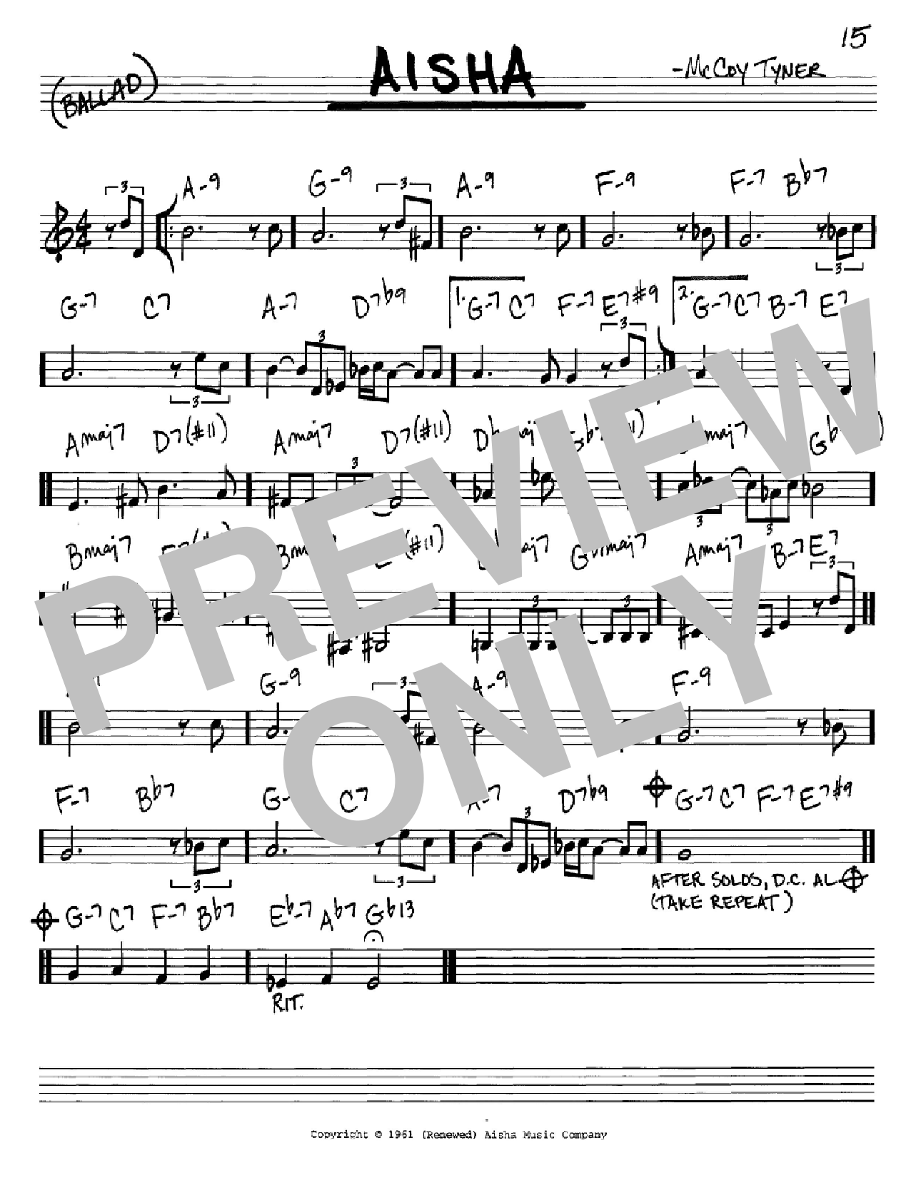 McCoy Tyner Aisha Sheet Music Notes & Chords for Real Book – Melody & Chords – C Instruments - Download or Print PDF