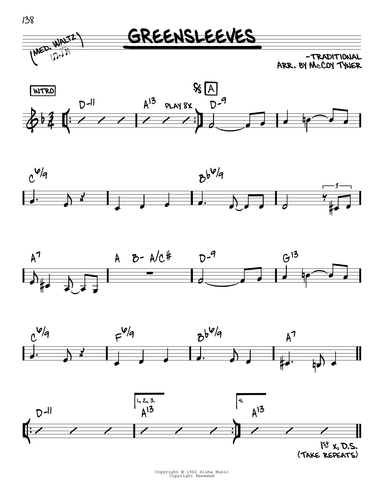 McCoy Tyner (Arr.) Greensleeves Sheet Music Notes & Chords for Real Book – Melody & Chords - Download or Print PDF