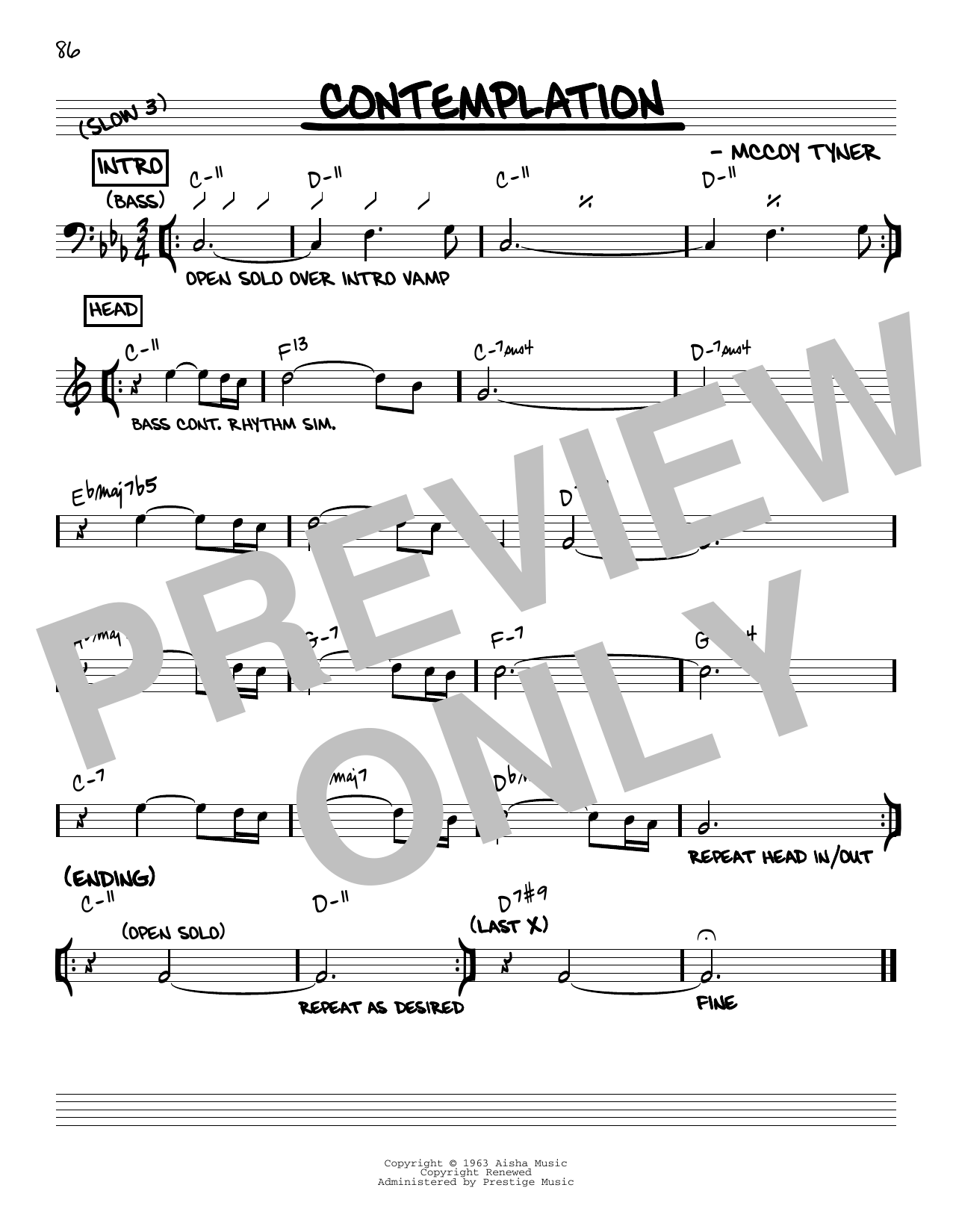 McCoy Tyner Contemplation [Reharmonized version] (arr. Jack Grassel) Sheet Music Notes & Chords for Real Book – Melody & Chords - Download or Print PDF