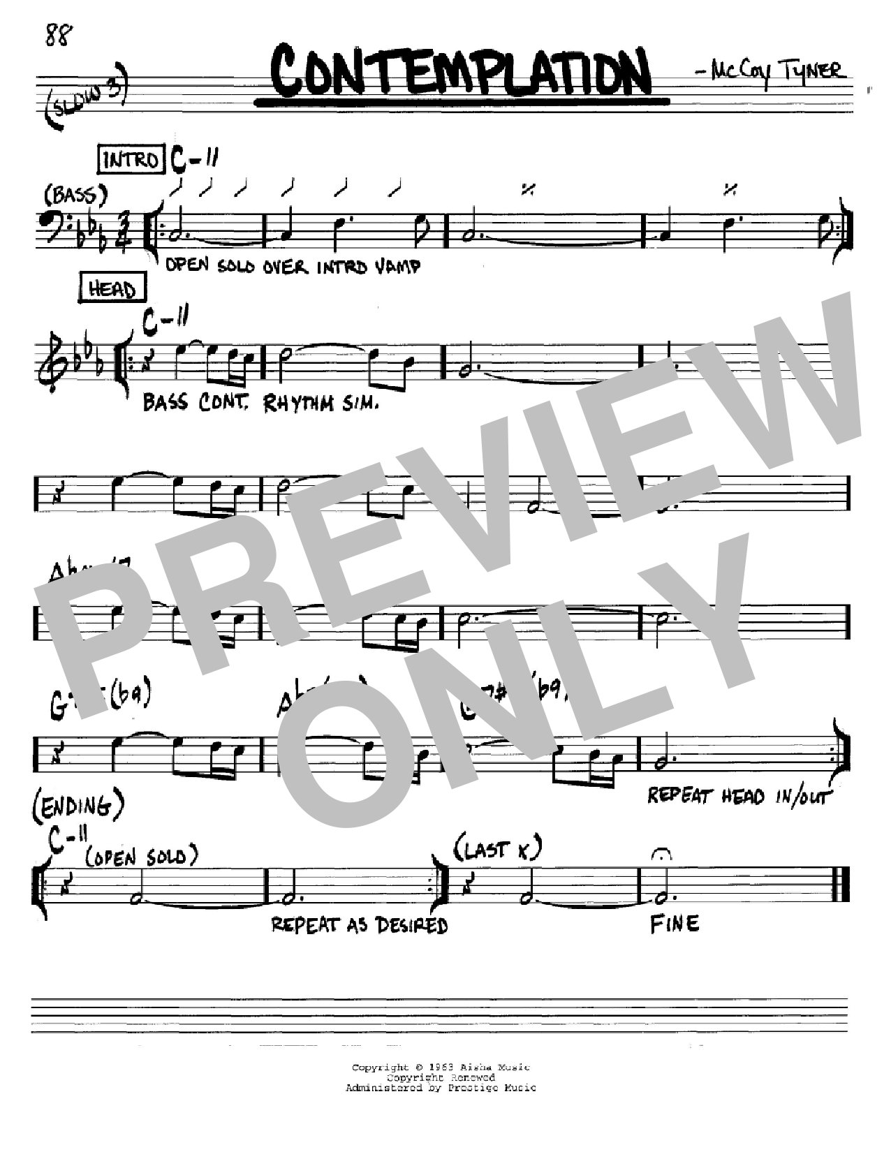 McCoy Tyner Contemplation Sheet Music Notes & Chords for Real Book - Melody & Chords - Bb Instruments - Download or Print PDF