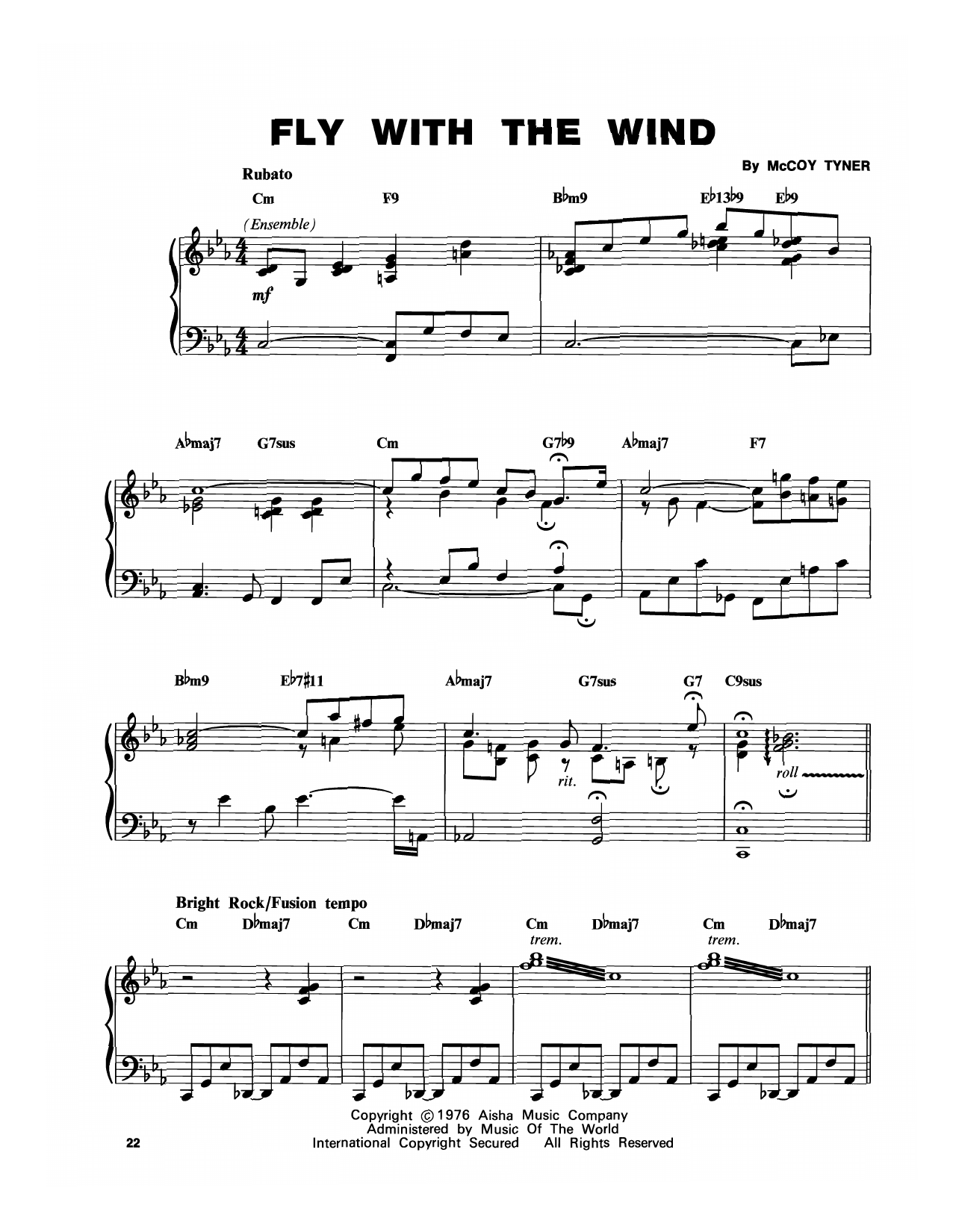 McCoy Tyner Fly With The Wind Sheet Music Notes & Chords for Piano Transcription - Download or Print PDF McCoy Tyner Fly With The Wind Sheet Music Notes & Chords for Piano Transcription - Download or Print PDF