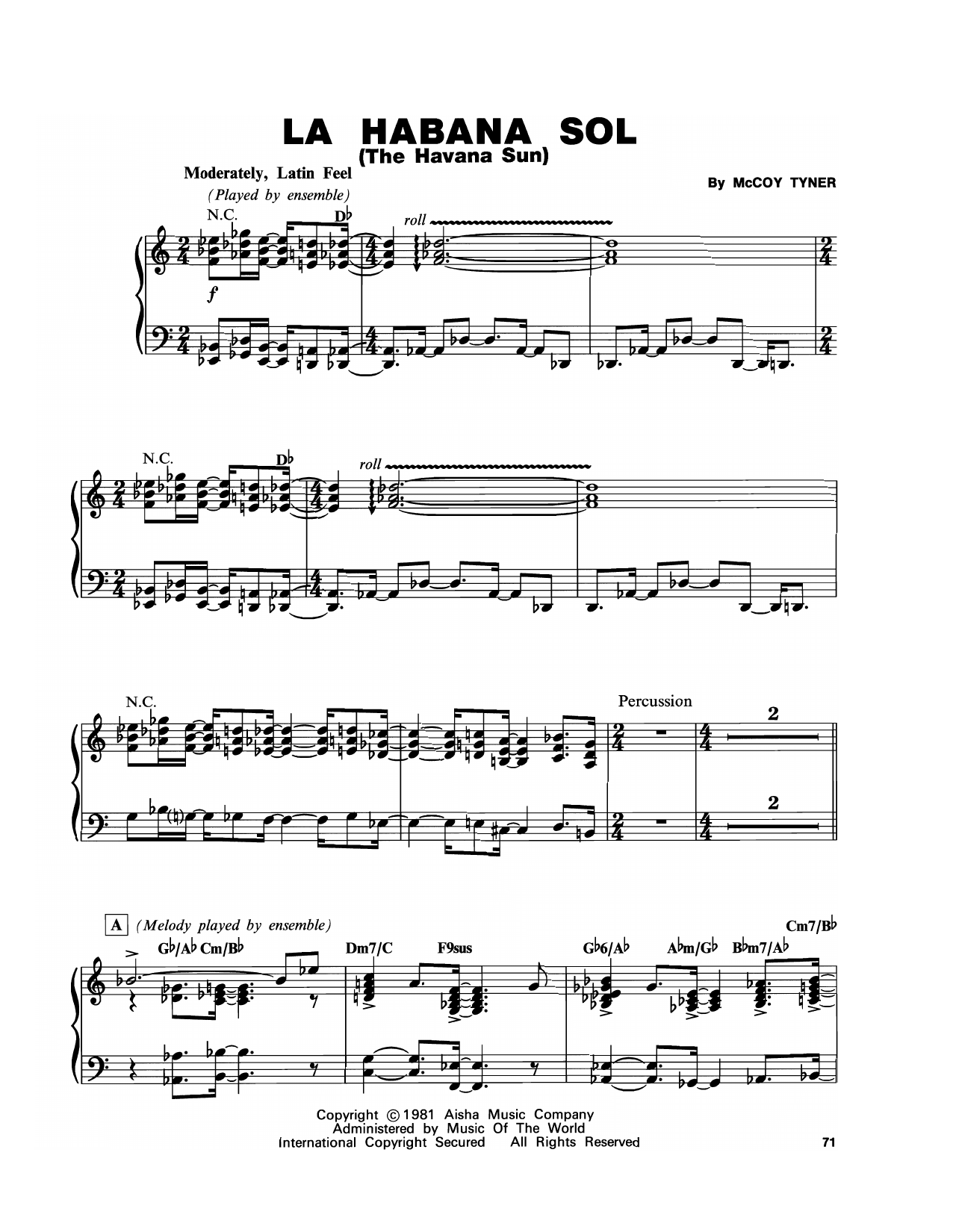 McCoy Tyner Havana Sol (La Habana Sol) Sheet Music Notes & Chords for Piano Transcription - Download or Print PDF McCoy Tyner Havana Sol (La Habana Sol) Sheet Music Notes & Chords for Piano Transcription - Download or Print PDF