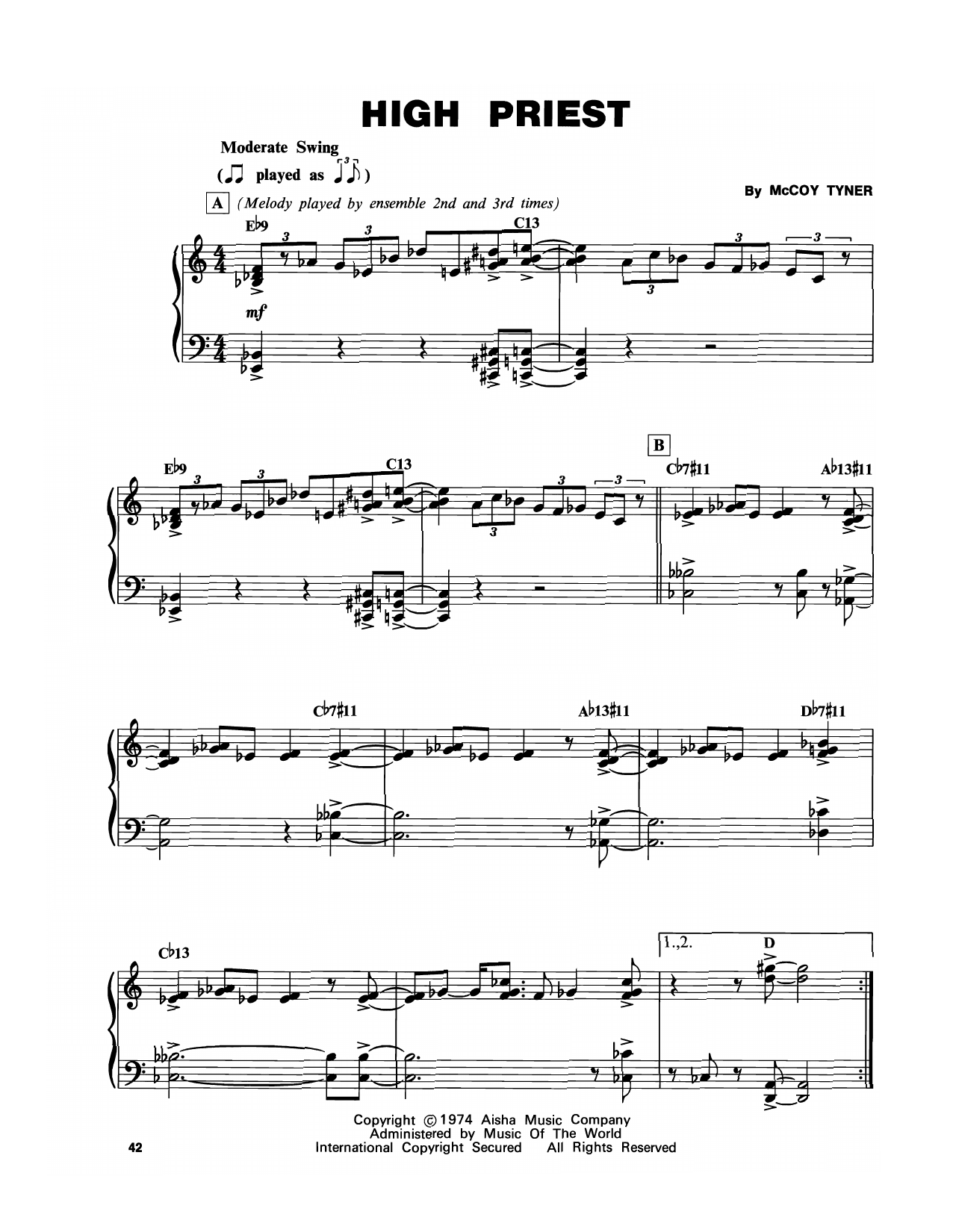 McCoy Tyner High Priest Sheet Music Notes & Chords for Piano Transcription - Download or Print PDF McCoy Tyner High Priest Sheet Music Notes & Chords for Piano Transcription - Download or Print PDF