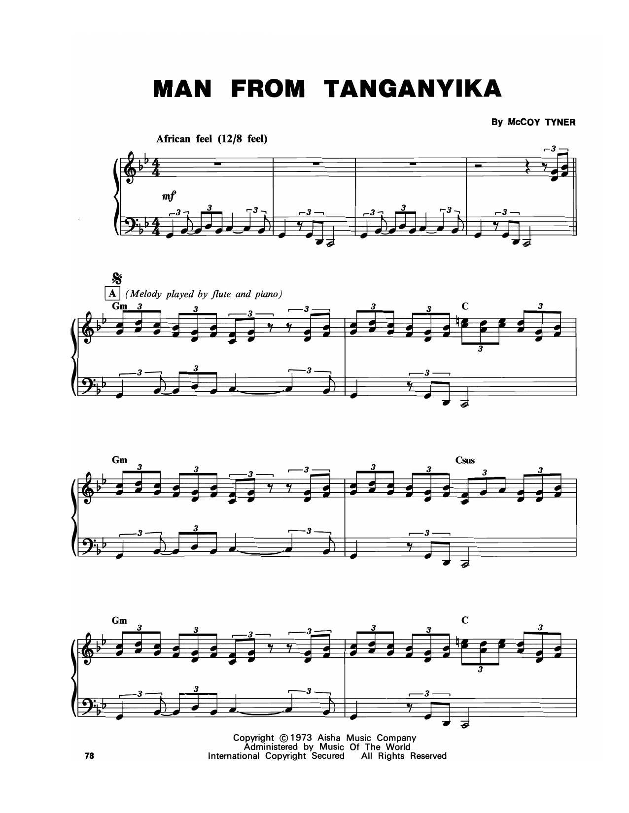 McCoy Tyner Man From Tanganyika Sheet Music Notes & Chords for Piano Transcription - Download or Print PDF McCoy Tyner Man From Tanganyika Sheet Music Notes & Chords for Piano Transcription - Download or Print PDF
