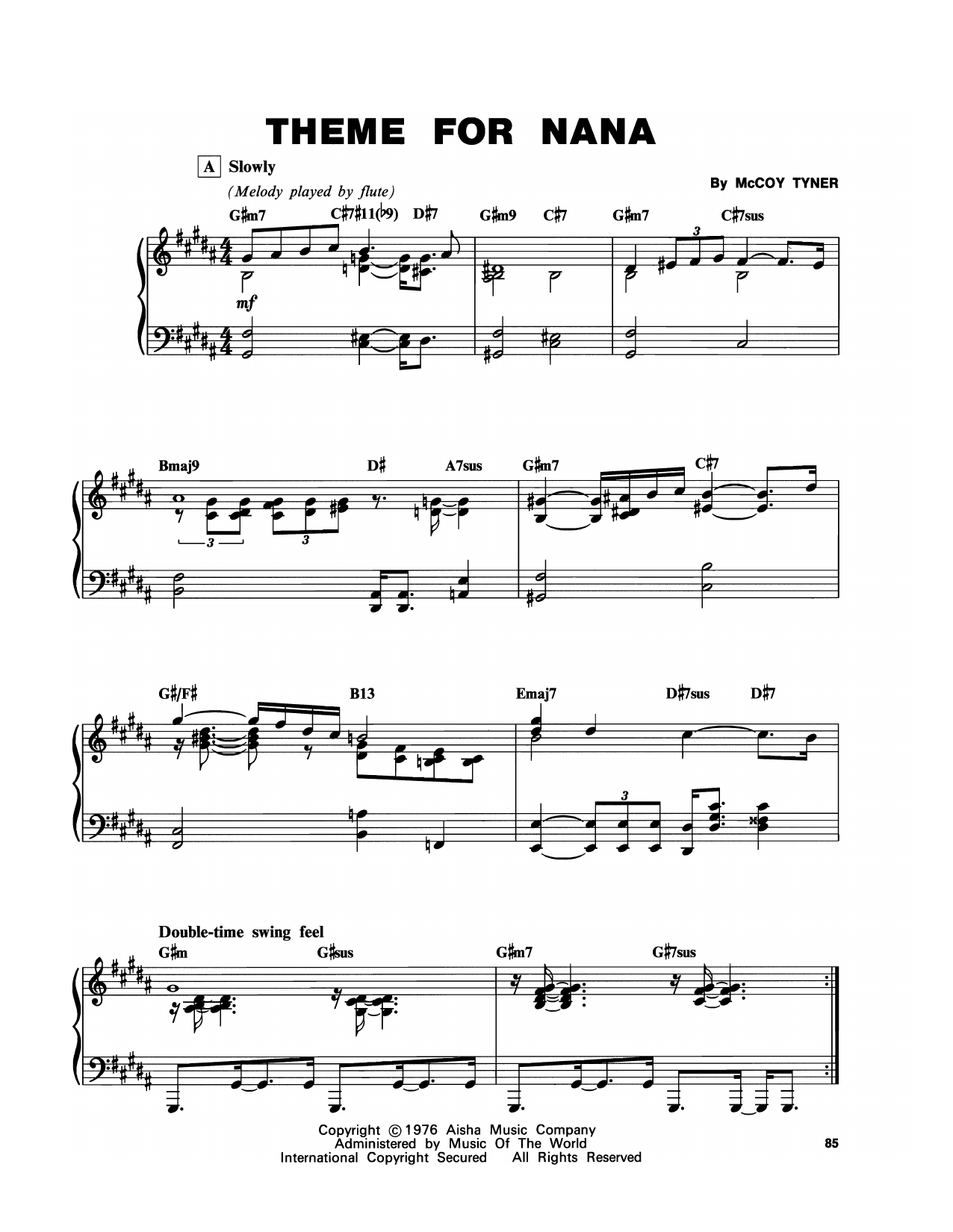 McCoy Tyner Theme For Nana Sheet Music Notes & Chords for Piano Transcription - Download or Print PDF McCoy Tyner Theme For Nana Sheet Music Notes & Chords for Piano Transcription - Download or Print PDF