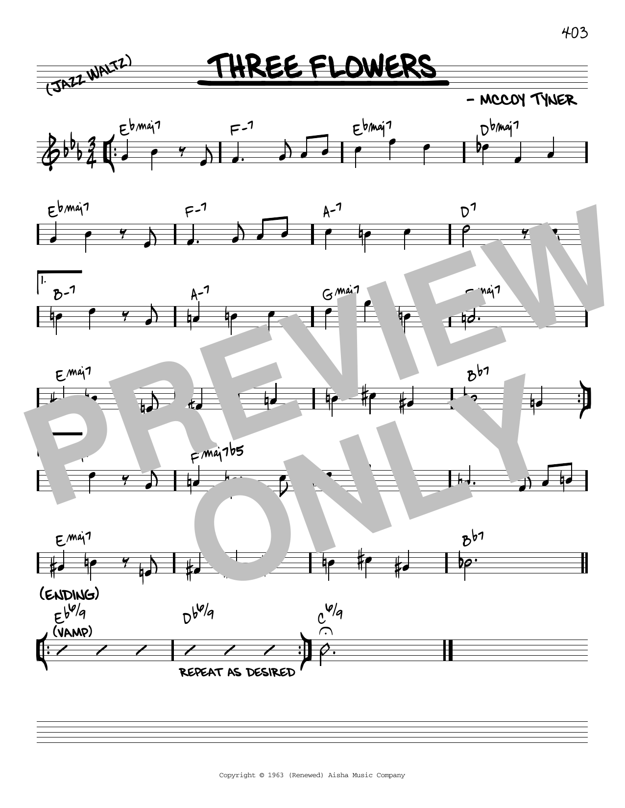 McCoy Tyner Three Flowers [Reharmonized version] (arr. Jack Grassel) Sheet Music Notes & Chords for Real Book – Melody & Chords - Download or Print PDF