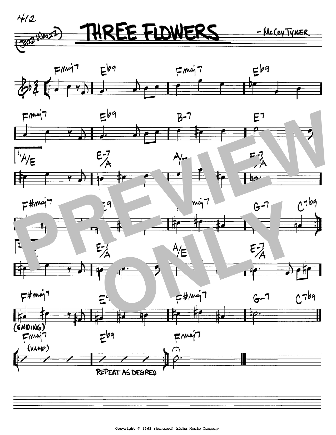 McCoy Tyner Three Flowers Sheet Music Notes & Chords for Real Book – Melody & Chords – Eb Instruments - Download or Print PDF