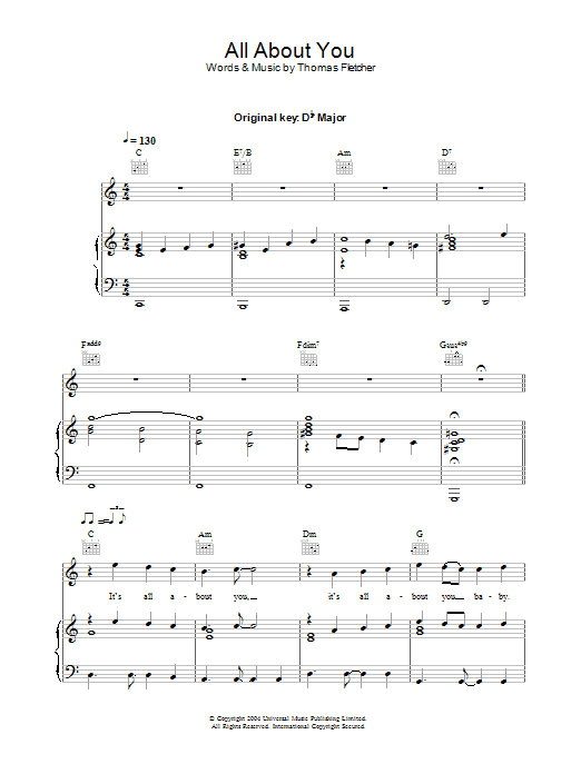 McFly All About You Sheet Music Notes & Chords for Piano, Vocal & Guitar - Download or Print PDF