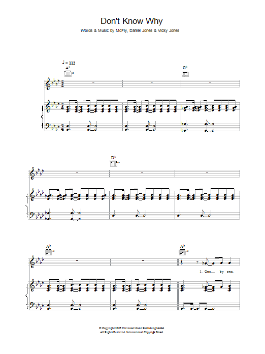 McFly Don't Know Why Sheet Music Notes & Chords for Piano, Vocal & Guitar (Right-Hand Melody) - Download or Print PDF