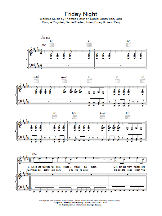 McFly Friday Night Sheet Music Notes & Chords for Piano, Vocal & Guitar - Download or Print PDF