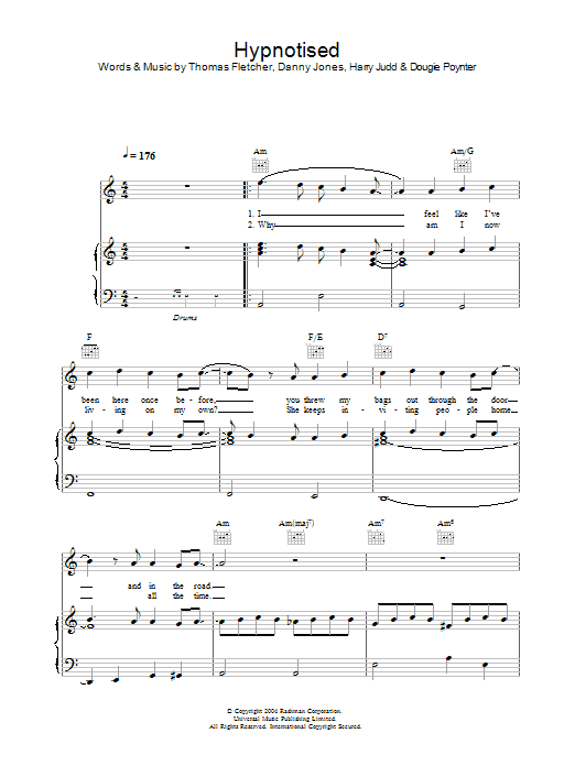 McFly Hypnotised Sheet Music Notes & Chords for Piano, Vocal & Guitar (Right-Hand Melody) - Download or Print PDF