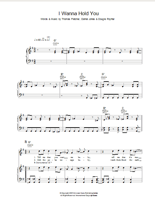 McFly I Wanna Hold You Sheet Music Notes & Chords for Lyrics & Chords - Download or Print PDF