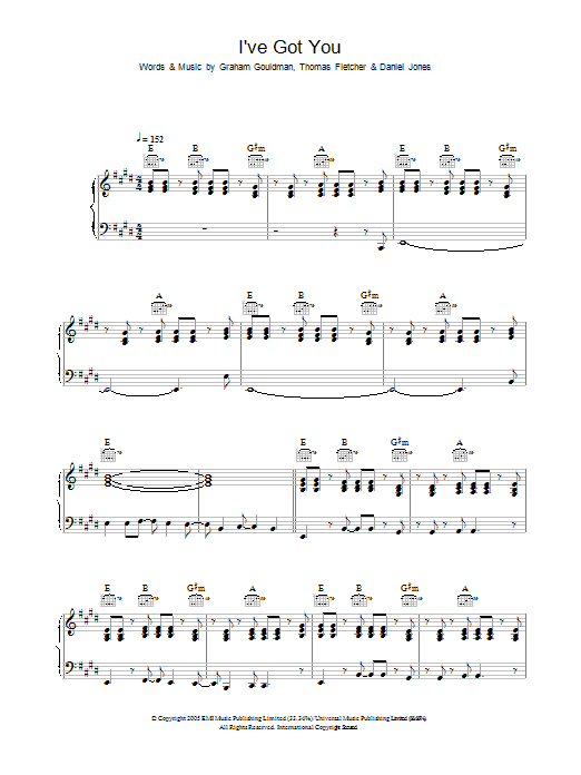 McFly I've Got You Sheet Music Notes & Chords for Piano, Vocal & Guitar (Right-Hand Melody) - Download or Print PDF