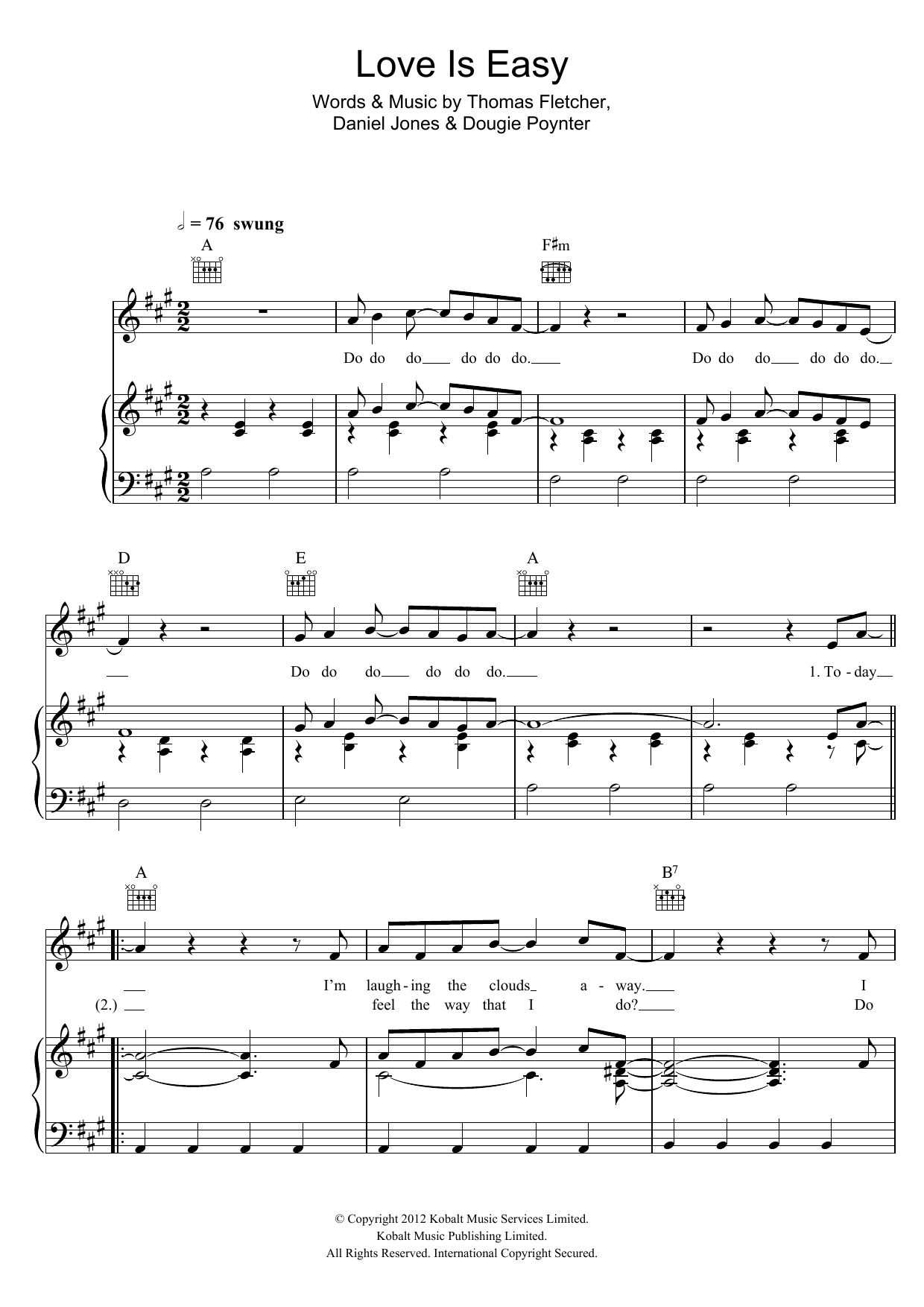 McFly Love Is Easy Sheet Music Notes & Chords for Piano, Vocal & Guitar (Right-Hand Melody) - Download or Print PDF