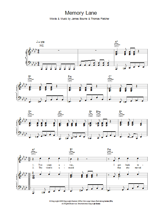 McFly Memory Lane Sheet Music Notes & Chords for Piano, Vocal & Guitar (Right-Hand Melody) - Download or Print PDF