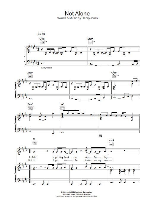 McFly Not Alone Sheet Music Notes & Chords for Piano, Vocal & Guitar (Right-Hand Melody) - Download or Print PDF