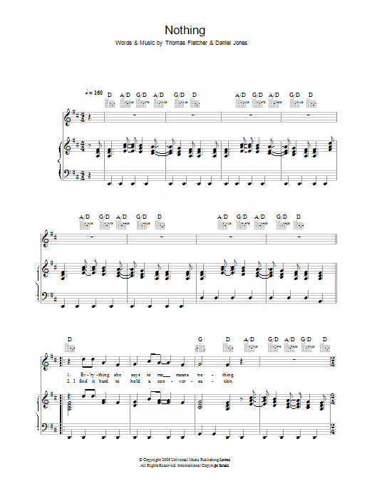 McFly Nothing Sheet Music Notes & Chords for Piano, Vocal & Guitar (Right-Hand Melody) - Download or Print PDF