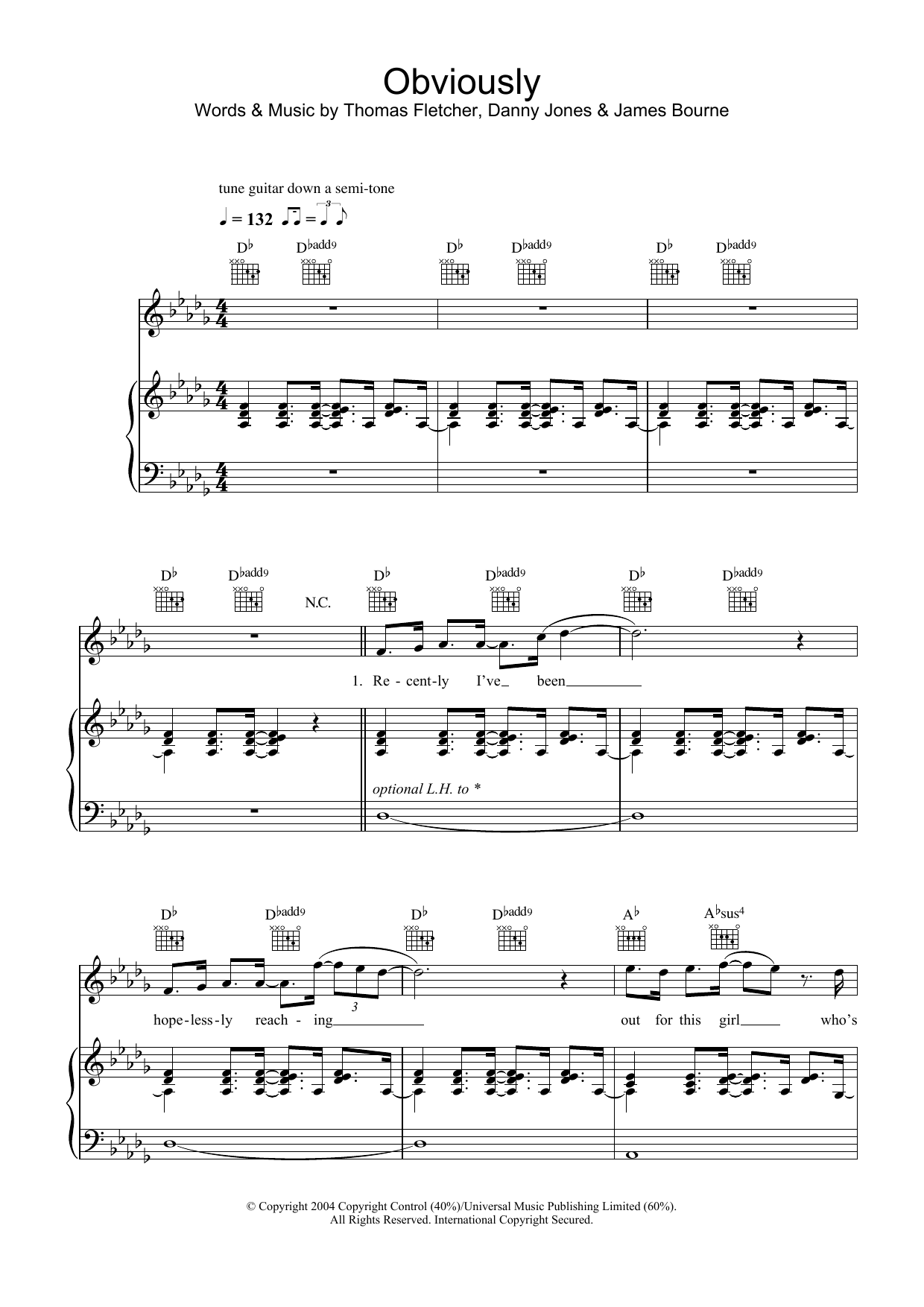McFly Obviously Sheet Music Notes & Chords for Piano, Vocal & Guitar - Download or Print PDF