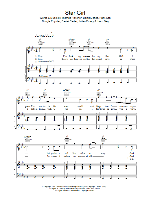 McFly Star Girl Sheet Music Notes & Chords for Piano, Vocal & Guitar - Download or Print PDF