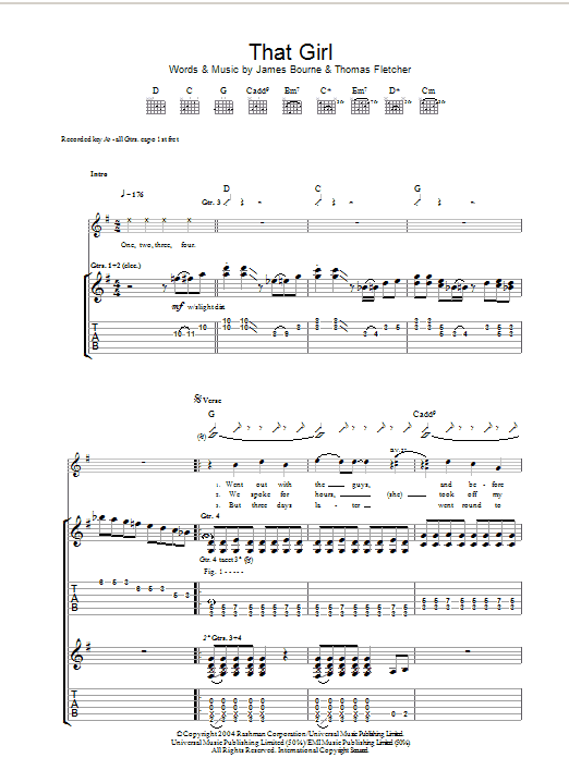 McFly That Girl Sheet Music Notes & Chords for Guitar Tab - Download or Print PDF