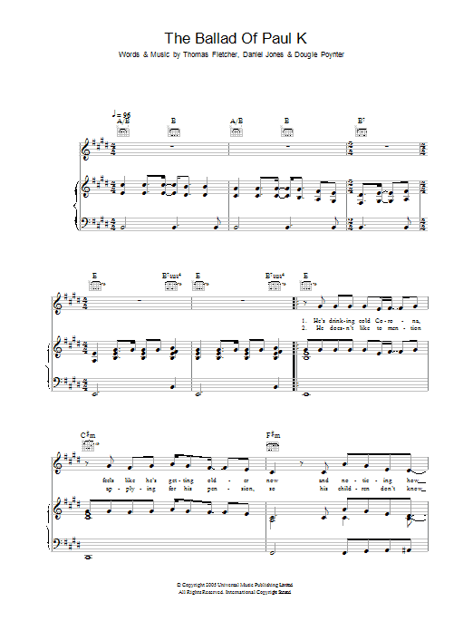 McFly The Ballad Of Paul K Sheet Music Notes & Chords for Piano, Vocal & Guitar (Right-Hand Melody) - Download or Print PDF McFly The Ballad Of Paul K Sheet Music Notes & Chords for Piano, Vocal & Guitar (Right-Hand Melody) - Download or Print PDF